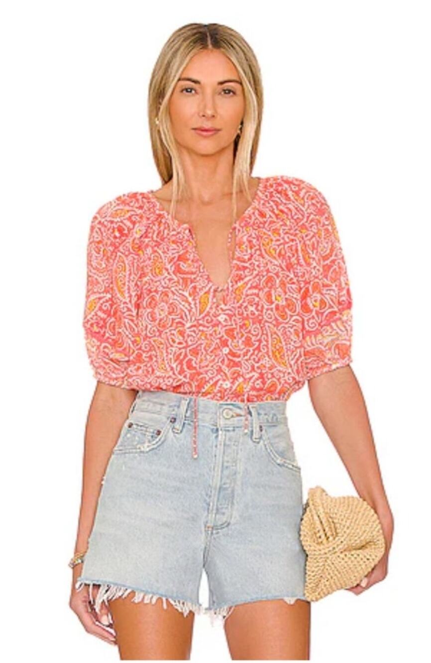 Cleobella Layla Blouse Blossom Block Blouse Top Cotton Women’s SIZE SMALL